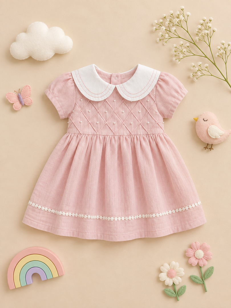 Baby Cotton Dress - Pink Pearl