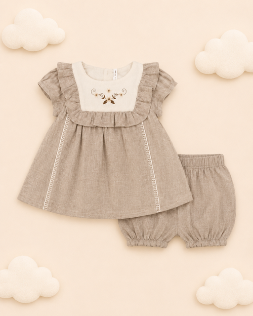 Baby Cotton Dress - Beige Blossom