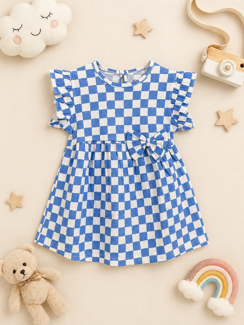 Blue Checks - Frill Cotton Frocks