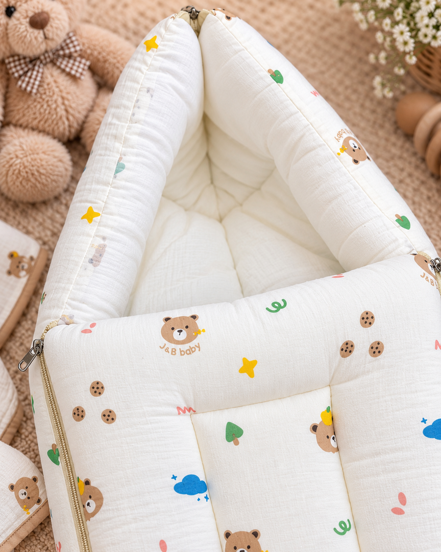 Muslin Carry Bed/Nest - Teddy Cubs