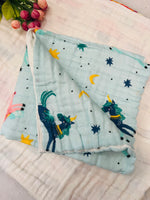 Load image into Gallery viewer, Blue Unicorn - Muslin Baby Towel

