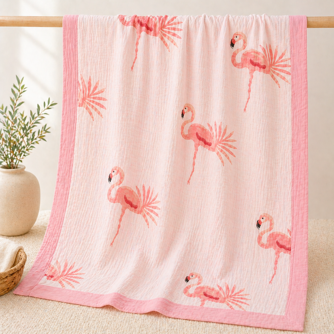 Flamingo Flock - Muslin Baby Blanket