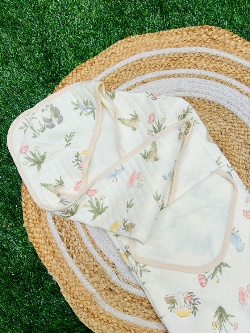 Flower World - Muslin Hooded Baby Blanket