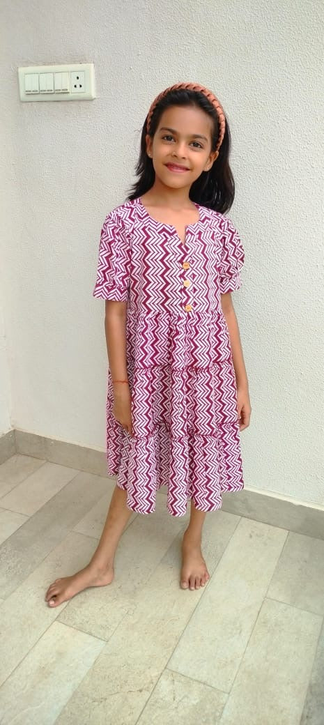 Kids Cotton Dress: Violet Waves