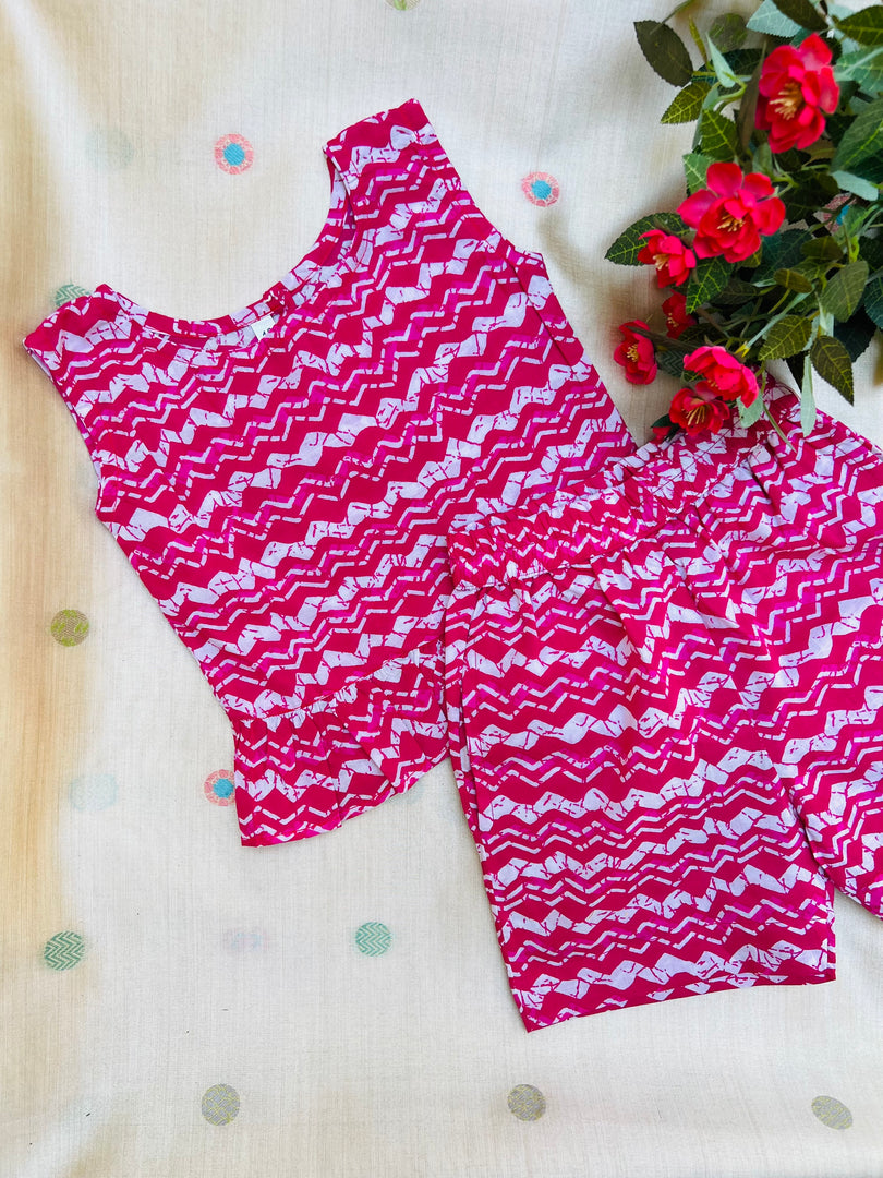 Pink Waves - Frill top & Shorts Set 1 - 2yrs