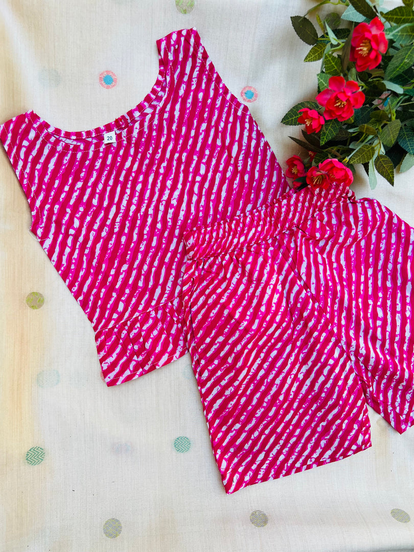 Pink Stripes - Frill top & Shorts Set 2 - 3yrs
