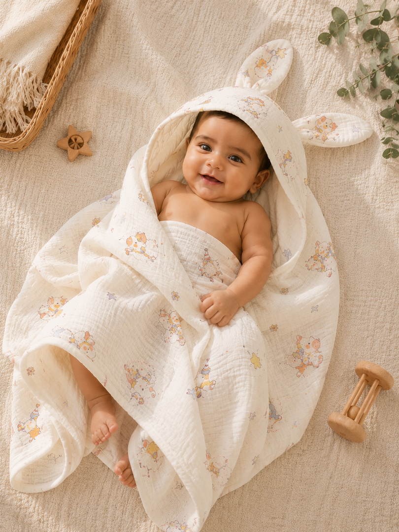 Tiny Unicorn - Muslin Hooded Baby Towel/Blanket