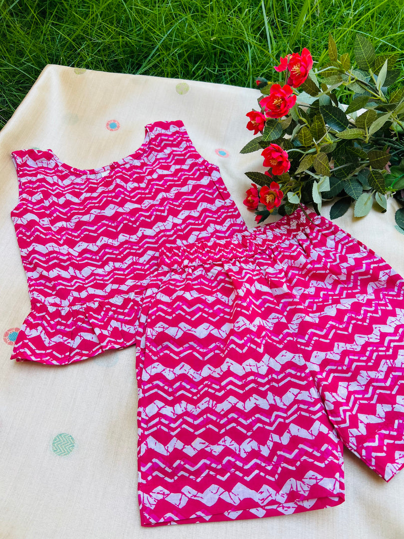 Pink Waves - Frill top & Shorts Set 1 - 2yrs