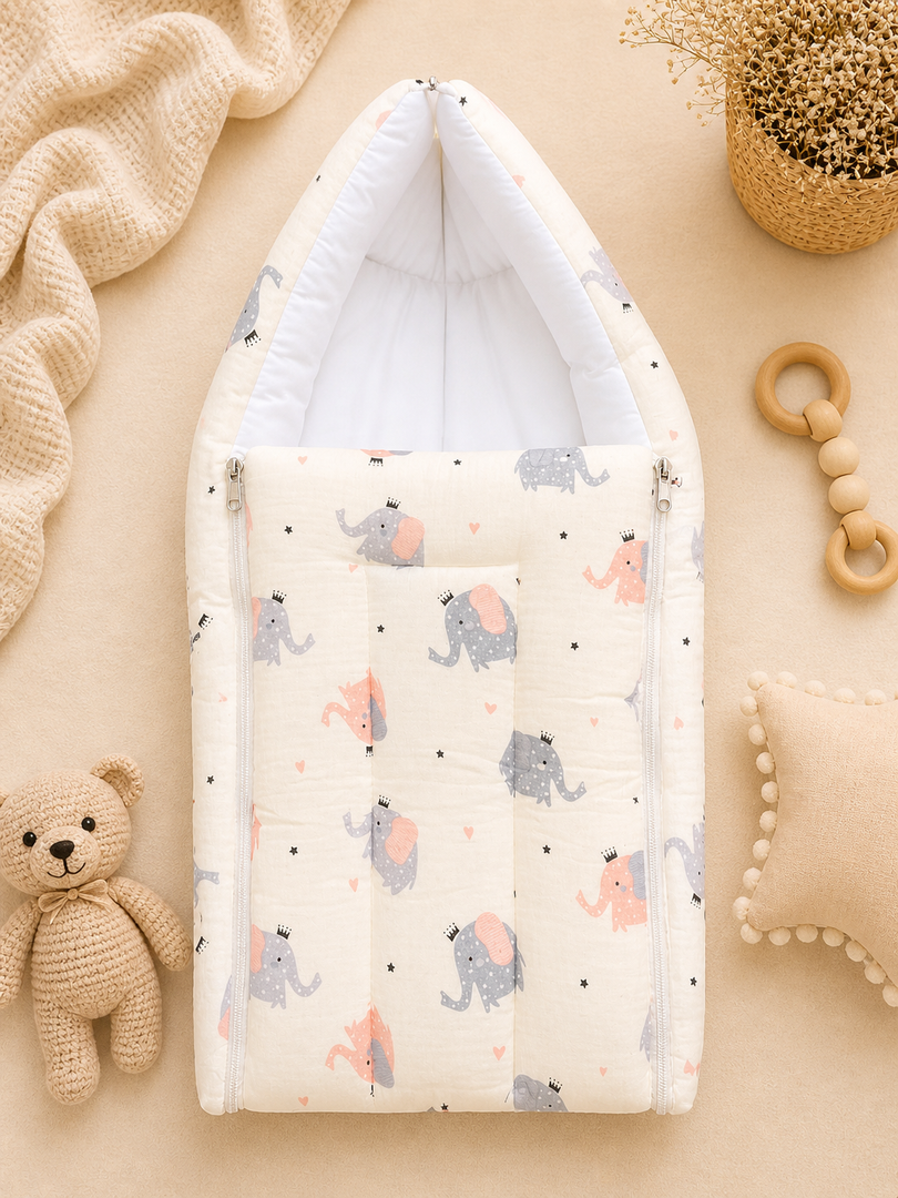 Muslin Carry Bed/Nest - Baby Elephant