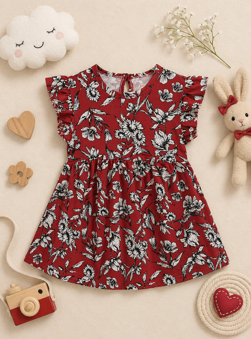 Red Dalia - Frill Cotton Frock