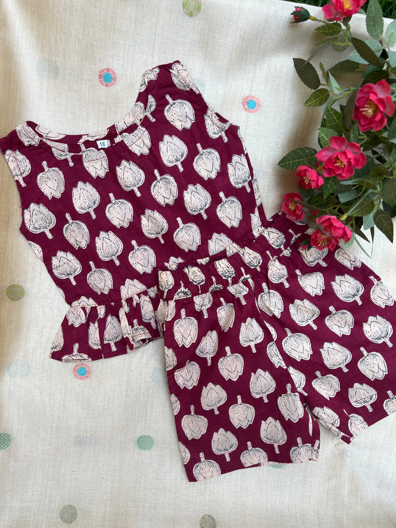 Maroon Lotus - Frill top & Shorts Set 6m - 1 yr