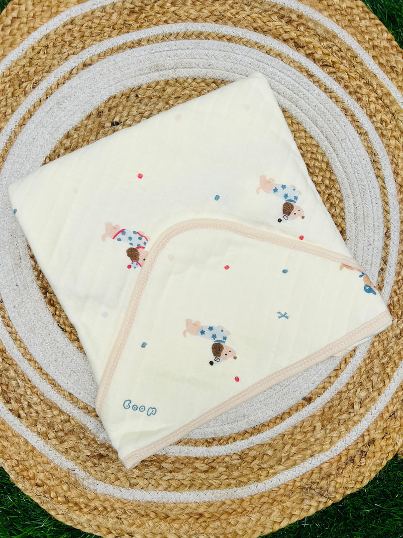 Puppy love - Muslin Hooded Baby Blanket