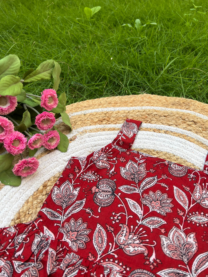 Maroon Bloom - Cotton Frock 3 - 4 yrs