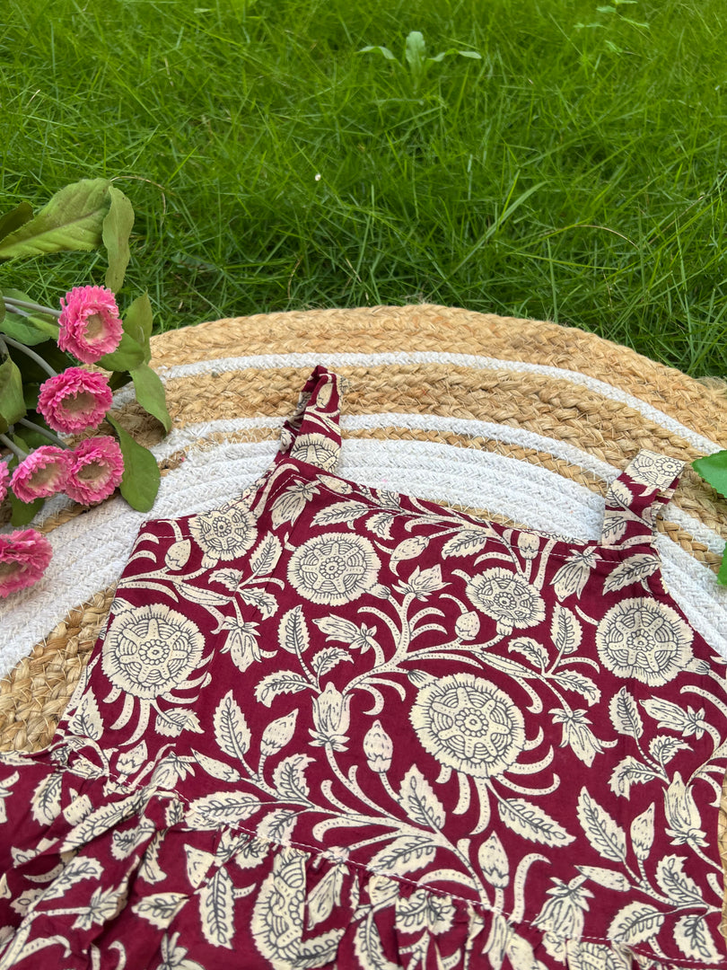 Maroon Blossom - Cotton Frock 3 - 4 yrs