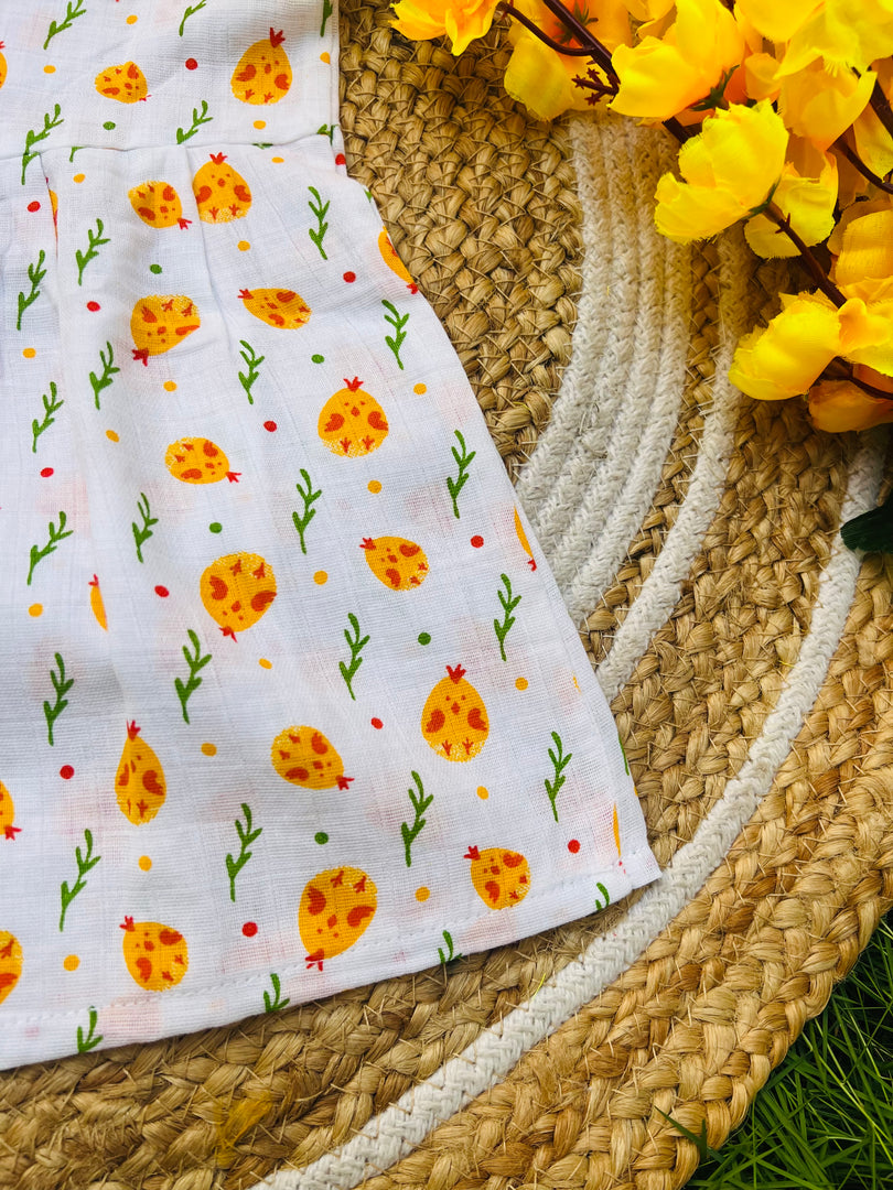 Cute Chickens - Muslin Frock 6 to 12M