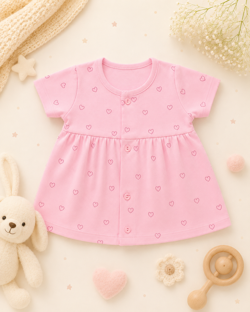 Baby Cotton Dress - Pink Heart