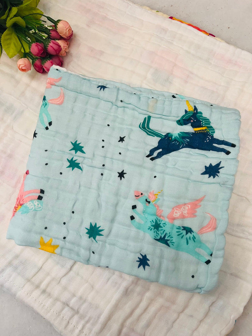 Blue Unicorn - Muslin Baby Towel