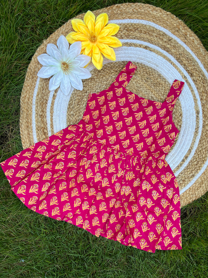 Furry Flowers - Cotton Frock 3 - 4 yrs