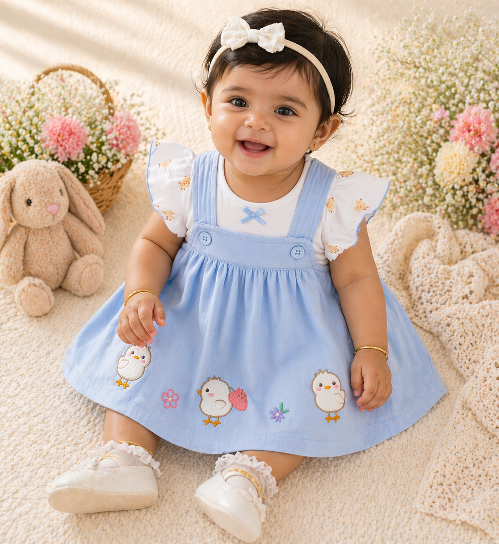 Baby Cotton Dress - Blue Chicks