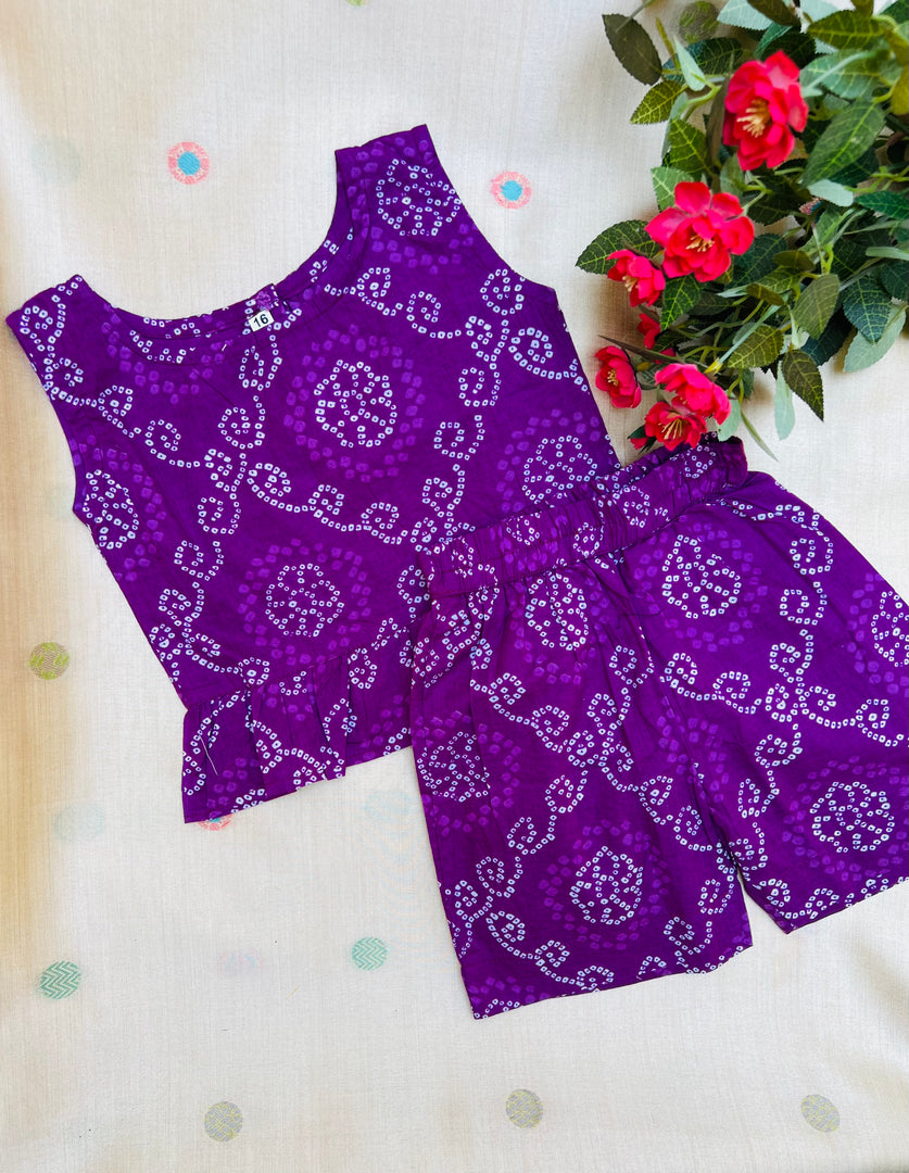 Purple Blossom - Frill top & Shorts Set 1 - 2yrs