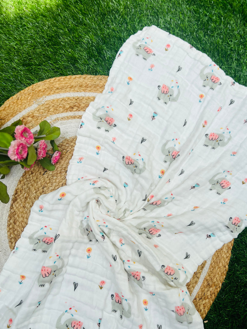 Elephant Play - Muslin Baby Towel