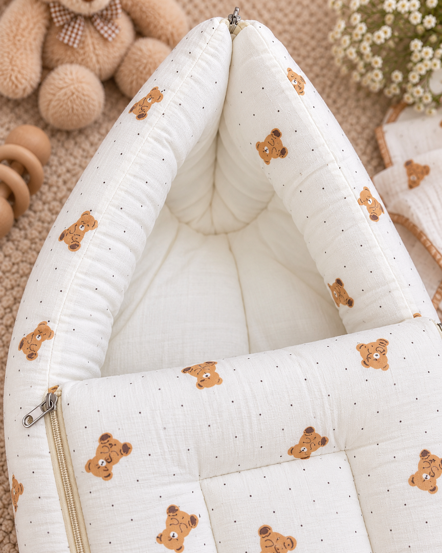 Muslin Carry Bed/Nest - Teddy