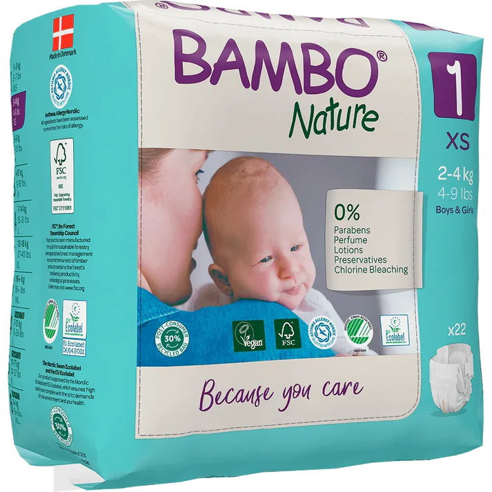 Bambo Nature Chemical Free Tape Diapers - XS (2-4 kgs)