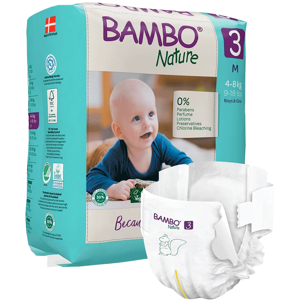 Bambo Nature Chemical Free Tape Diapers - M (4-8 kgs)
