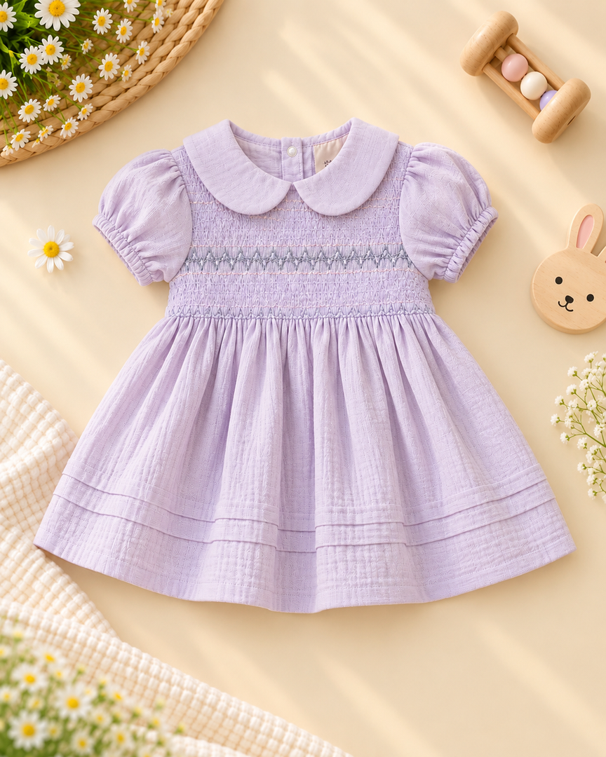 Baby Cotton Dress - Lavender Petal