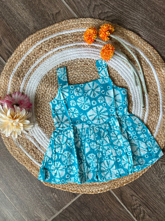 Blue Wheel Batik - Cotton Frock 6m to 12m