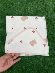 Teddy Ride - Muslin Hooded Baby Blanket