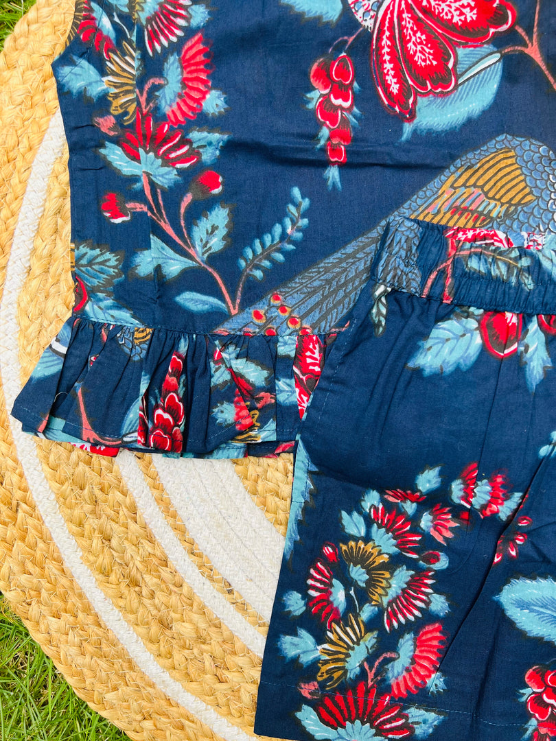 Blue Blossom - Frill top & Shorts Set 1 - 2yrs