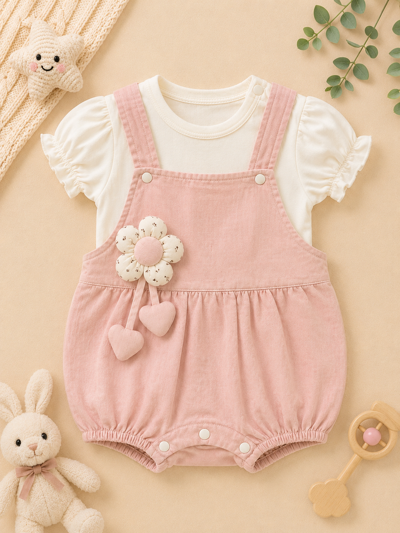 Baby Girl Dungaree Set - Peony