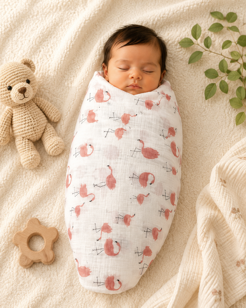 Muslin Baby Swaddle - Flamingo