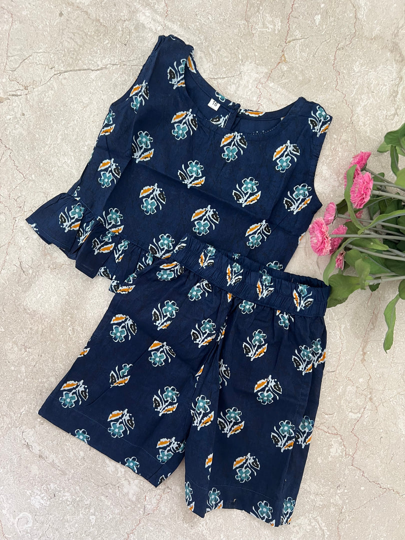 Navy Blossom - Frill top & Shorts Set 6m - 1 yr