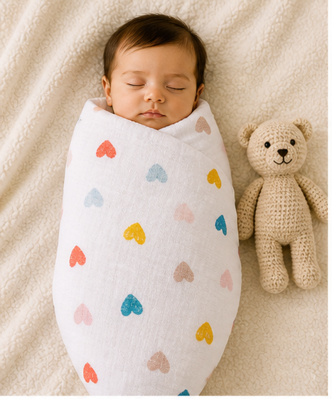 Muslin Baby Swaddle - Hearts