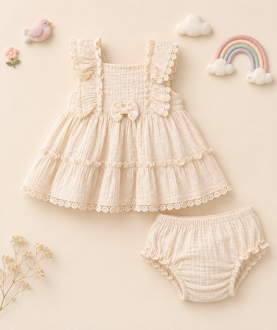Baby Cotton Dress - Ivory Rush