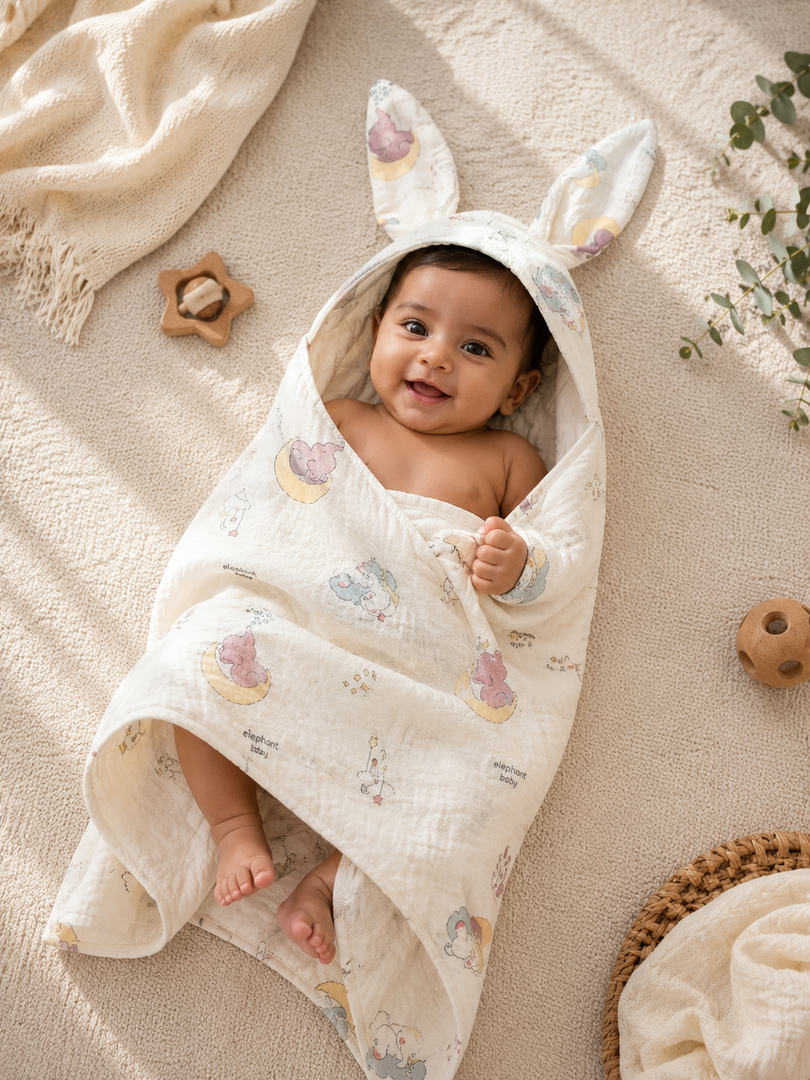 Baby Elephant - Muslin Hooded Baby Towel/Blanket