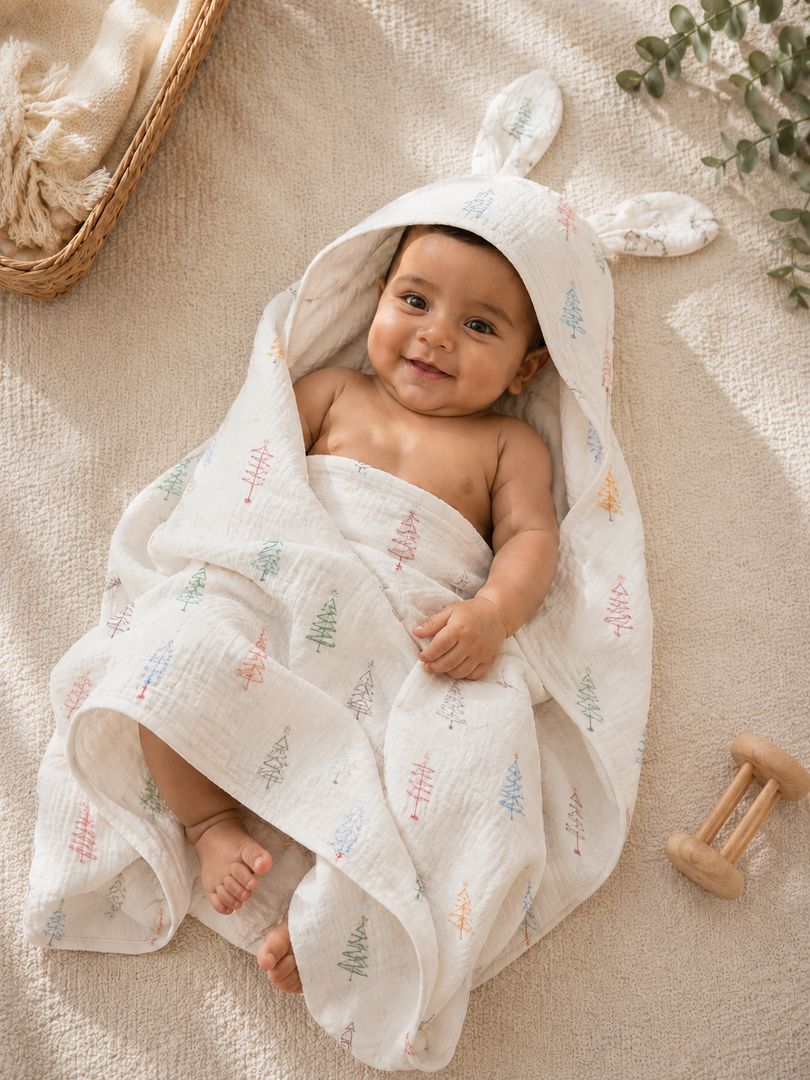 Blooming Joy - Muslin Hooded Baby Towel/Blanket