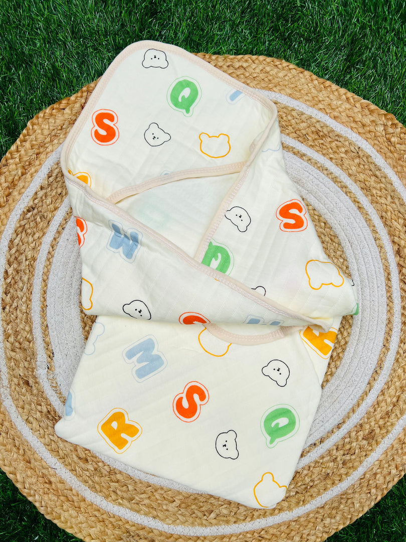 Alphabets Dance - Muslin Hooded Baby Blanket