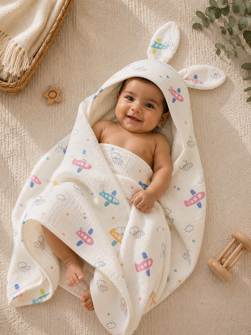 Little Explorer - Muslin Hooded Baby Towel/Blanket