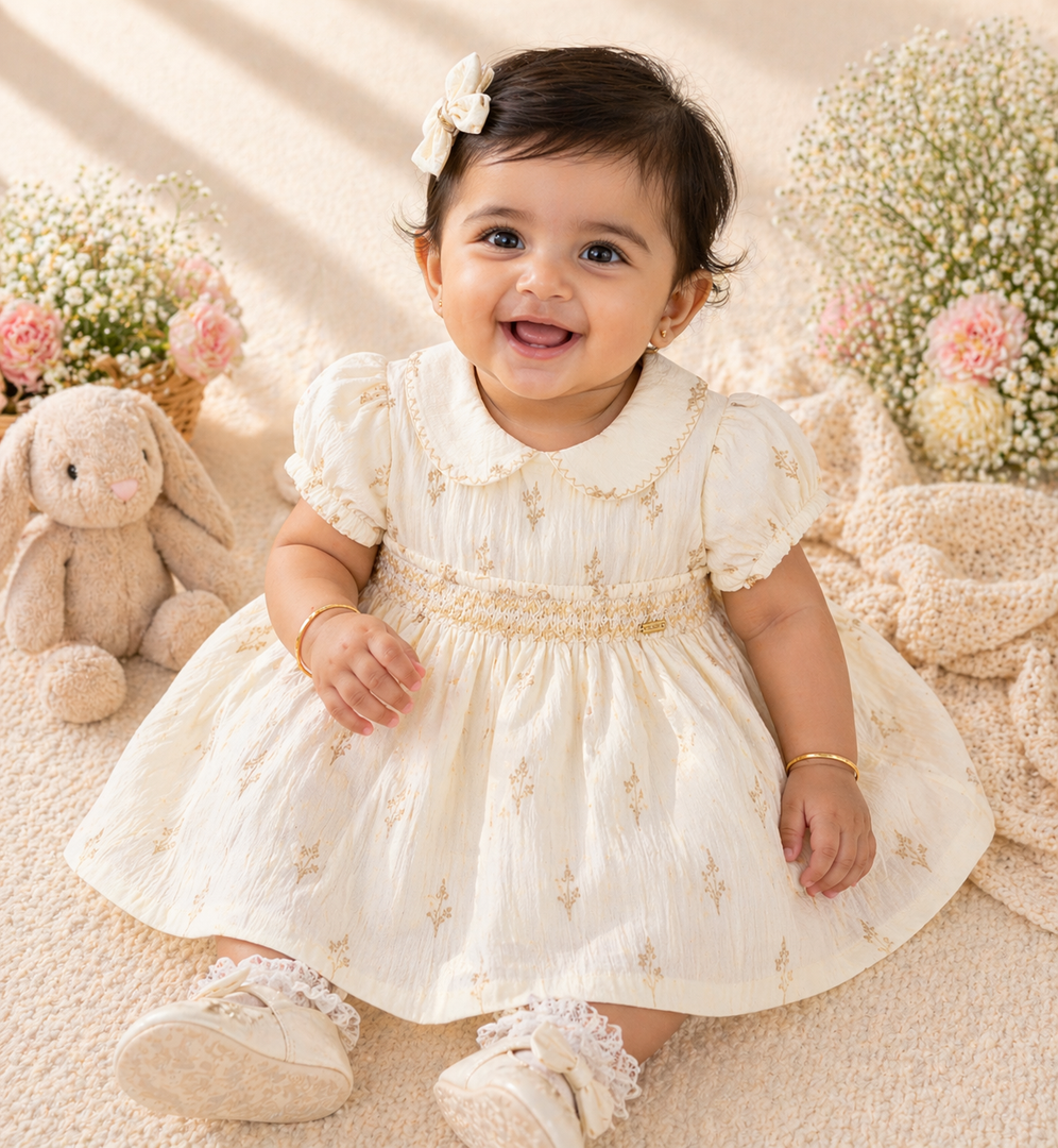 Baby Cotton Dress - Beige Paradise