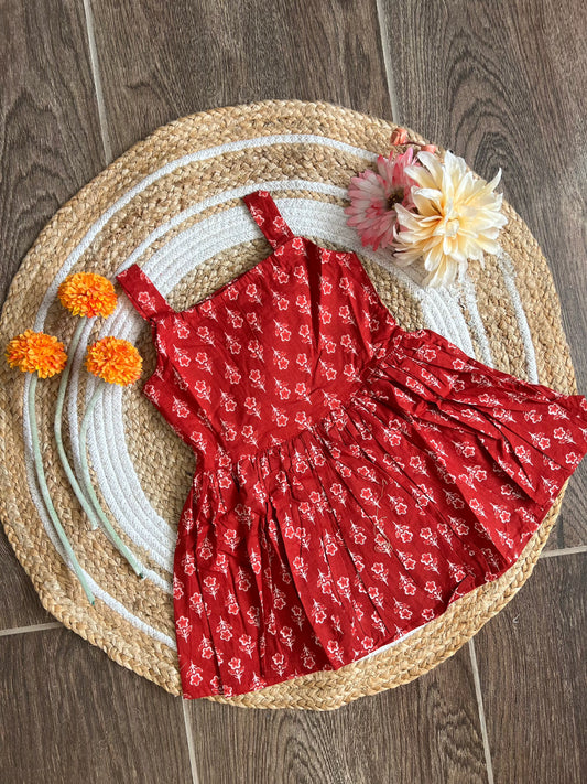 Red Blossom - Cotton Frock 1.5 to 2 yrs