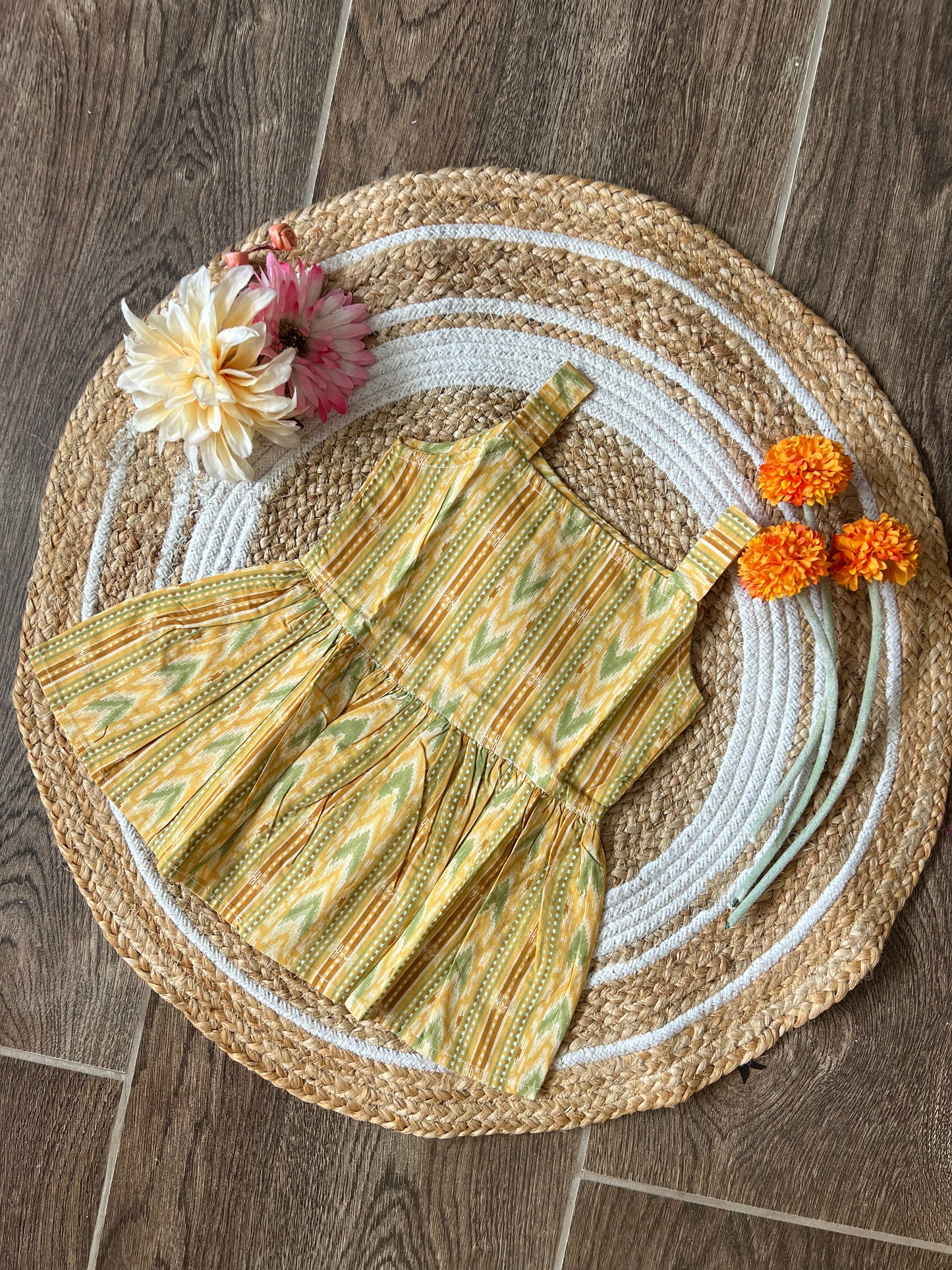 Mustard Ikat- Cotton Frock 1 to 1.5 Yrs