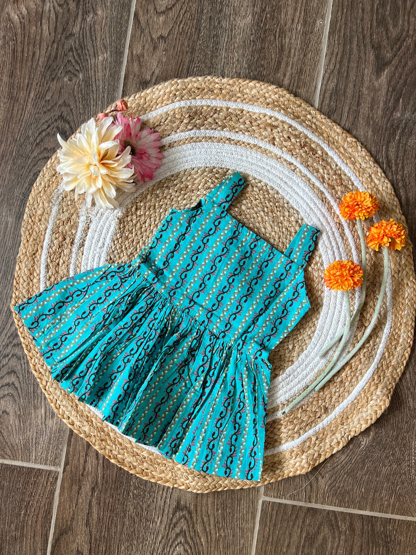 Traditional Teal - Cotton Frock 1 to 1.5 Yrs