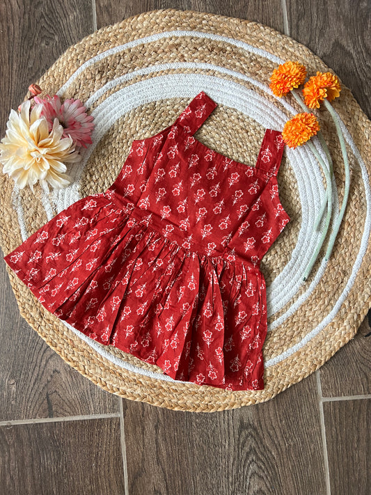 Red Blossom - Cotton Frock 1 to 1.5 Yrs