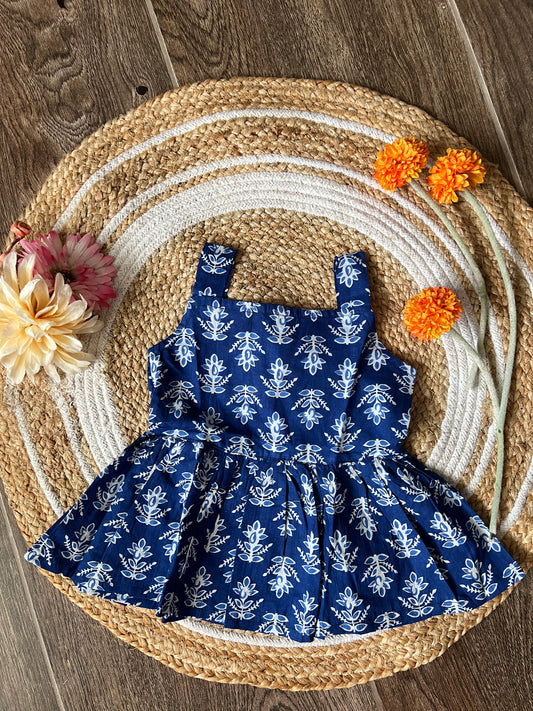 Floral Blue - Cotton Frock 6m to 12m