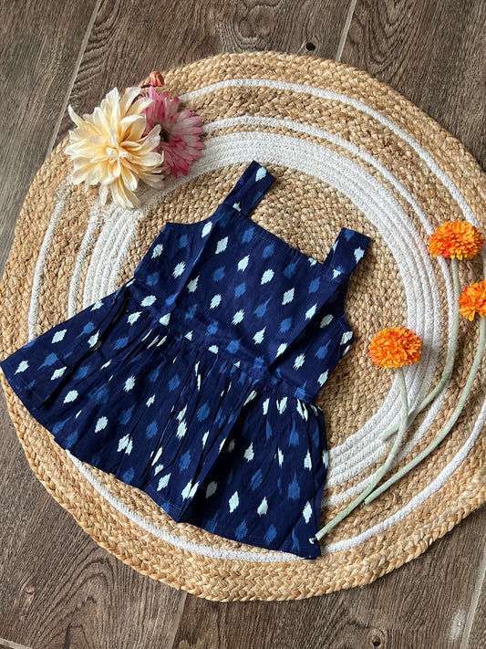 Blue Ikat - Cotton Frock 6m to 12m