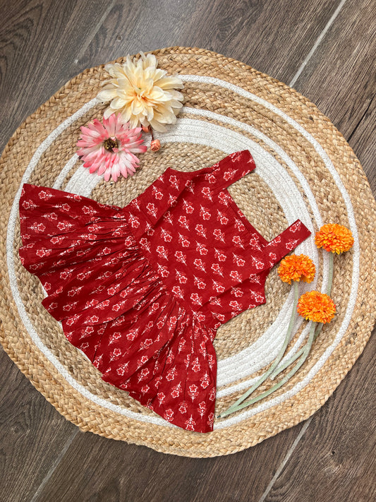 Red Blossom - Cotton Frock 6m to 12m