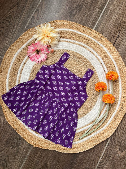 Purple Blossom - Cotton Frock 6m to 12m